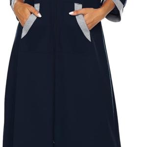Ekouaer Women Zipper Robe 3/4 Sleeves Loungewear Dress Full Length Sleepwear Pockets Housecoat Nightgown Long Bathrobe
