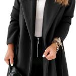 Womens Classic Coat Lapel Collar Open Front Belted Long Jacket