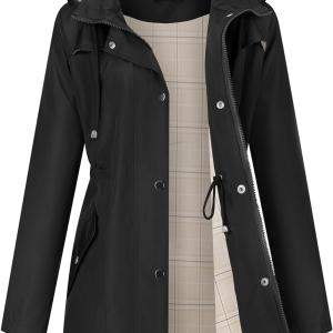 LOMON Women Waterproof Outdoor Hiking Raincoat Women Lined Rain Jacket Lightweight Hooded Jackets Trench Coats