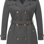 CREATMO US Women's Plus Size Trench Coat Double-Breasted Classic Lapel Overcoat Belted Outerwear Coat with Detachable Hood