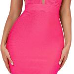 UONBOX Women's Sleeveless Deep Plunge V Neck Night Club Party Bandage Dress with Waist Straps