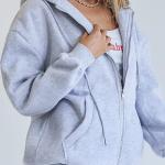 EFAN Women's Cute Hoodies Teen Girl Fall Jacket Oversized Sweatshirts Casual Drawstring Zip Up Y2K Hoodie with Pocket