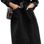 Yousify Womens Coat Notched Lapel Pea Coat Long Sleeve Peacoat Casual Fall Winter Long Overcoat with Belt
