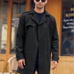 Pretifeel Mens Trench Coat Slim Fit Double Breasted Long Jacket Notched Lapel Belt Fall Windproof Coat