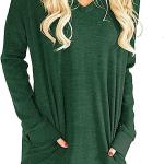 LERUCCI Womens Casual Long Sleeves Solid V-Neck Tunics Shirt Tops with Pockets