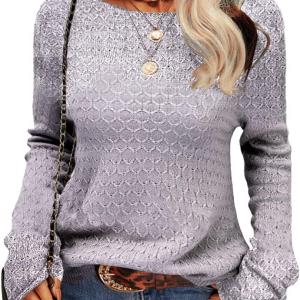 Danedvi Women Autumn Winter Colorblock Pullover Sweaters Round Neck Striped Slim Fitting Knitwear Tops