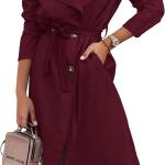 KIRUNDO Women's Trench Coat Long Double-Breasted Fall Fashion 2023 Classic Lapel Slim Overcoat Outerwear With Belt