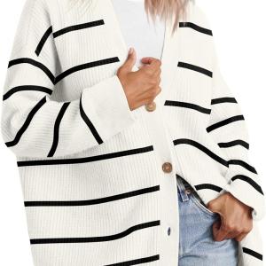 AUTOMET Womens Fall Sweaters Cardigan 2023 Open Front Oversized Button Lightweight Cardigans V Neck Loose Knit Outwear