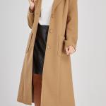 chouyatou Women's Big Notch Lapel Single Breasted Mid-Long Wool Blend Coat