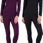 Real Essentials 4 Piece: Womens Thermal Underwear Set - Thermal Underwear for Women Fleece Lined Top & Bottom Long Johns