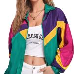 SweatyRocks Women's Zip Up Color Block Lightweight Jacket Patchwork Sport Windbreaker Jacket Coat Outerwear