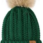 Pleneal Womens Winter Knit Beanie Hat with Faux Fur, Warm Skull Cap Beanies for Women Black