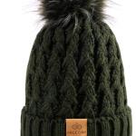PAGE ONE Womens Winter Ribbed Beanie Crossed Cap Chunky Cable Knit Pompom Soft Warm Hat