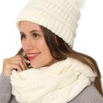 Double Couple Winter Scarf and Hat Set for Women Thick Cable Knitted Circle Loop Infinity Scarfs and Warm Beanie Hat