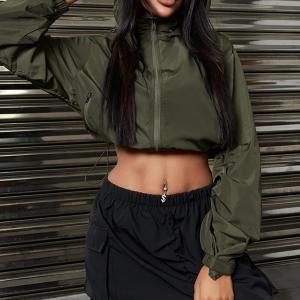 Allytok Womens Zip Up Hooded Cropped Jacket Y2K Trendy Crop Jackets with Pockets