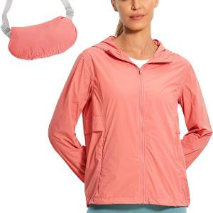CRZ YOGA Women's Packable Rain Jacket Waterproof UPF 50+ Lightweight Hiking Outdoor Hooded Windbreaker Coat Workout Running
