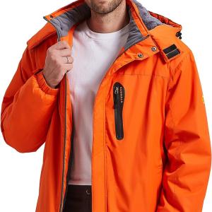 Kugnala Men's Winter Skiing Jacket Waterproof Warm Snow Fleece LiningCoat Mountain Hooded Windproof Rain Jacket S-3XL