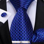 DiBanGu Plaid Tie Men's Silk Tie and Pocket Square Cufflinks Tie Clip Set Wedding Business