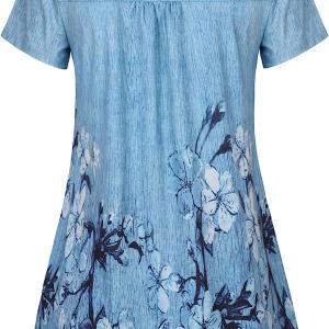 Bebonnie Women's Vintage Short Sleeve V Neck Pleated Tunic Shirt