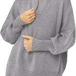 Imily Bela Womens Tunic Sweater Fall Long Sleeve 1/4 Zip Pullover Sweaters Oversized Slouchy Ribbed Knit Sweatshirt with Slit
