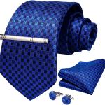 DiBanGu Plaid Tie Men's Silk Tie and Pocket Square Cufflinks Tie Clip Set Wedding Business