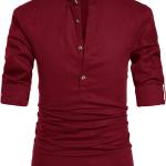 NITAGUT Men Henley Neck Long Sleeve Daily Look Linen Shirts