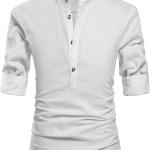 NITAGUT Men Henley Neck Long Sleeve Daily Look Linen Shirts
