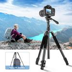 Camera Tripod, 64.5" Foldable Travel Outdoor DSLR for Video Recording Photos Vlogging Tripod with 360° Fluid Drag Head Load Capacity 11lbs, for Video Recording Photos Vlogging